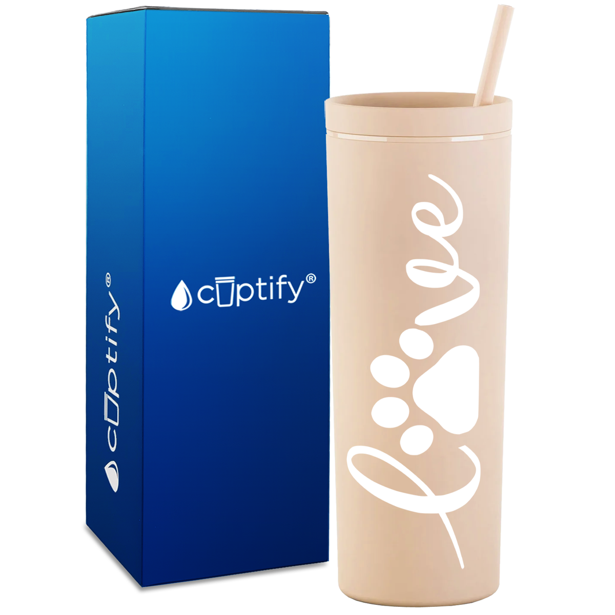 Love Dog Paws Curly on 18oz Acrylic Skinny Tumbler
