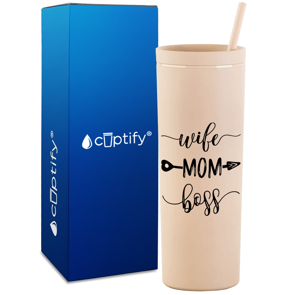 Wife Mom Boss on 18oz Acrylic Skinny Tumbler