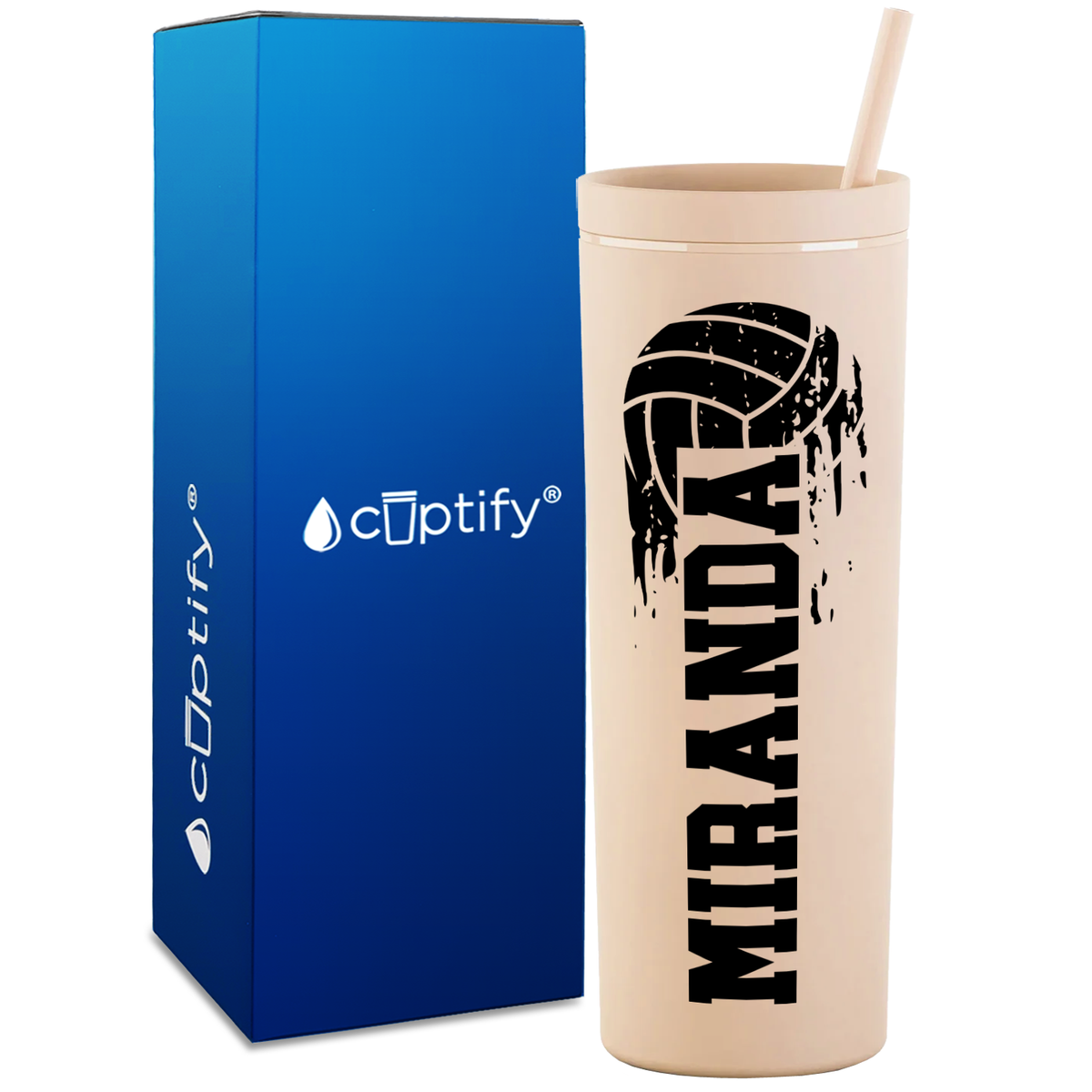 Personalized Flying Volleyball on 18oz Acrylic Skinny Tumbler