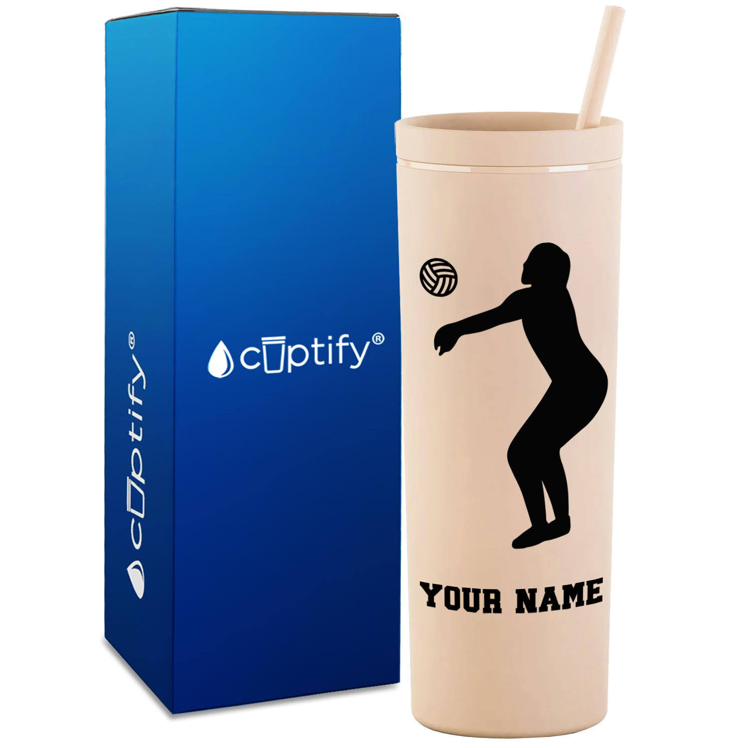 Personalized Volleyball Silhouette on 18oz Acrylic Skinny Tumbler