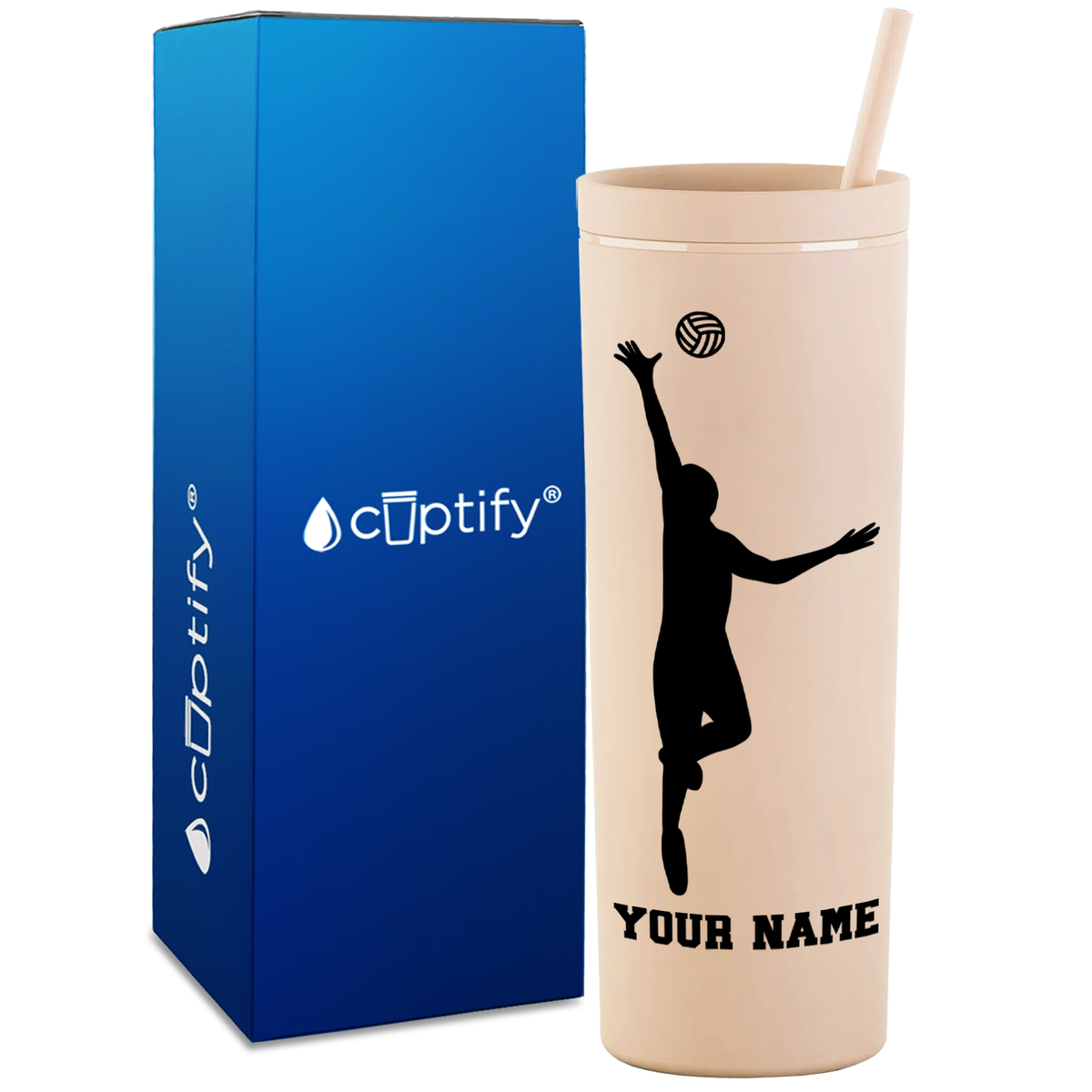 Personalized Volleyball Silhouette Spike on 18oz Acrylic Skinny Tumbler
