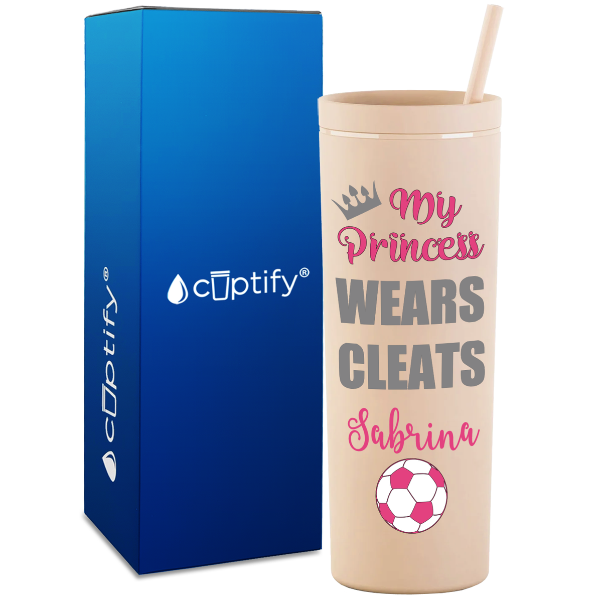 Personalized My Princess Wears Cleats on 18oz Acrylic Skinny Tumbler