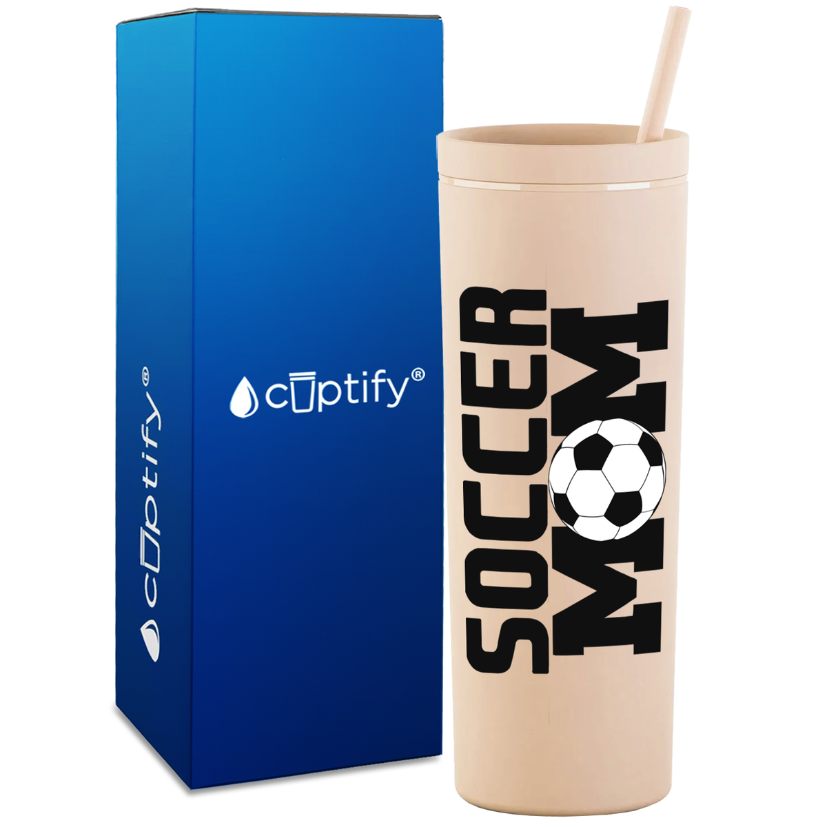 Soccer Ball Mom on 18oz Acrylic Skinny Tumbler
