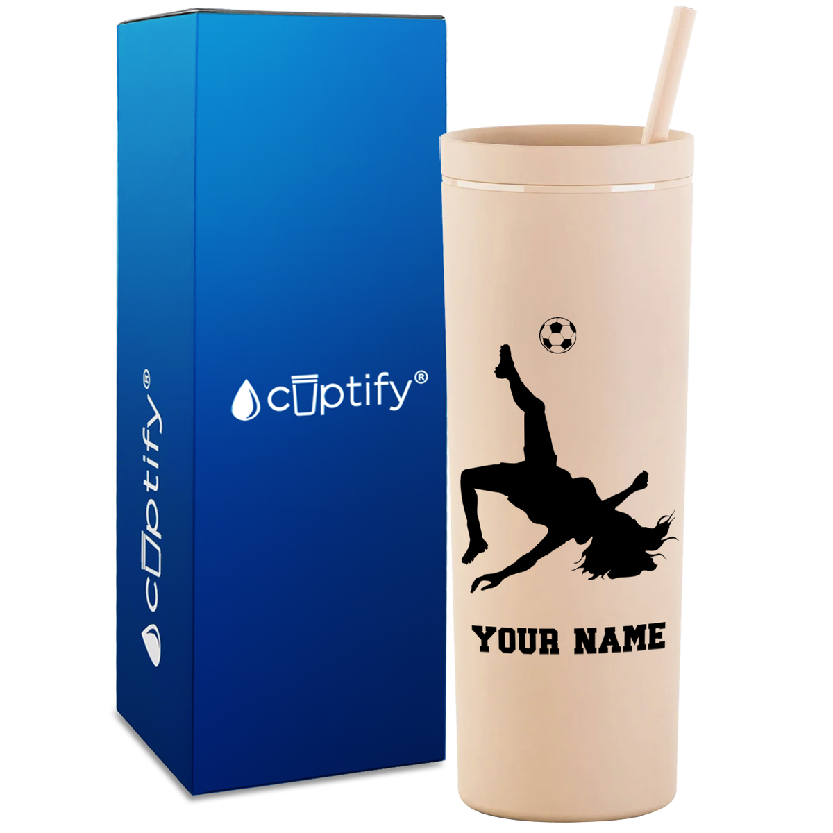 Personalized Soccer Player Female on 18oz Acrylic Skinny Tumbler