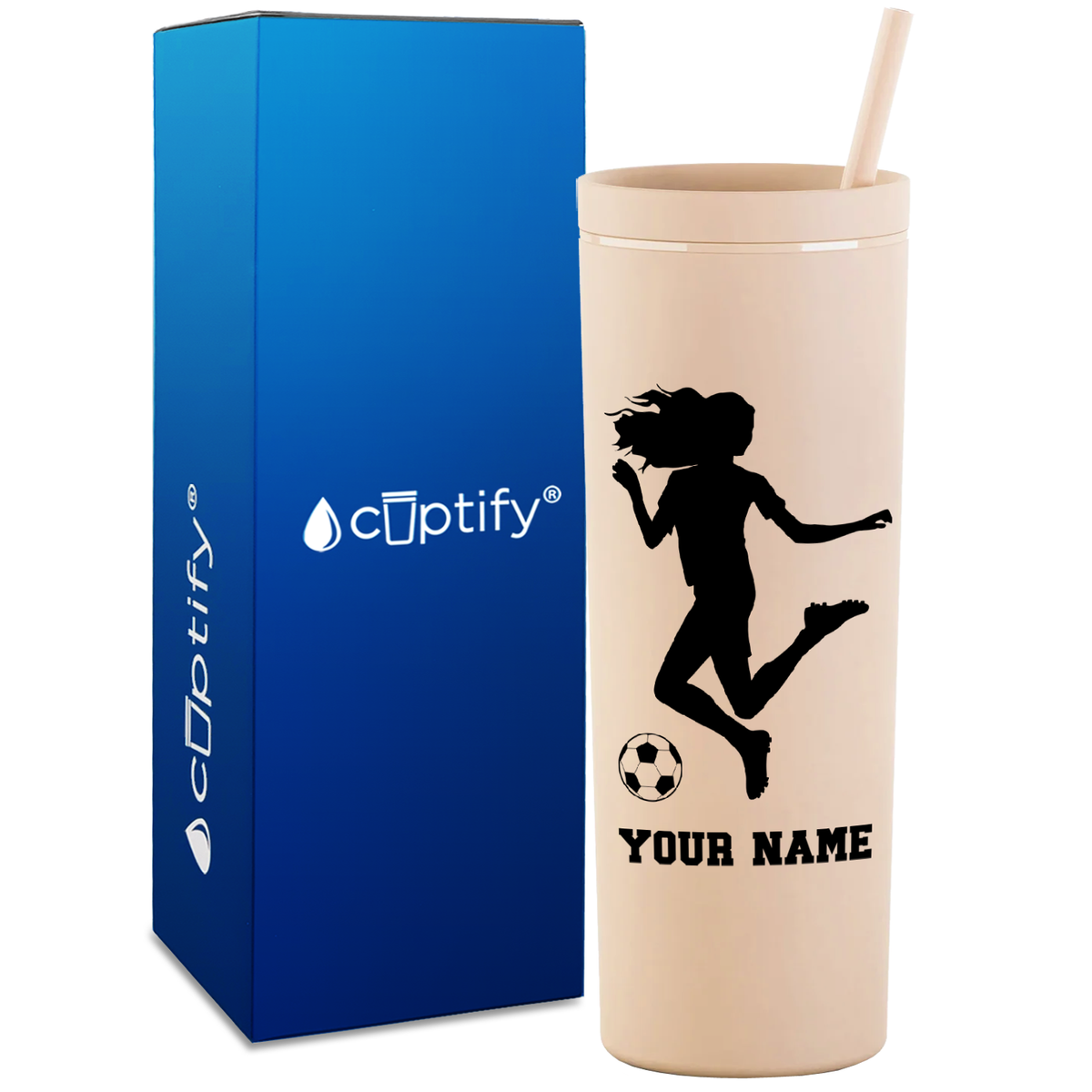 Personalized Soccer Player Female Kick on 18oz Acrylic Skinny Tumbler