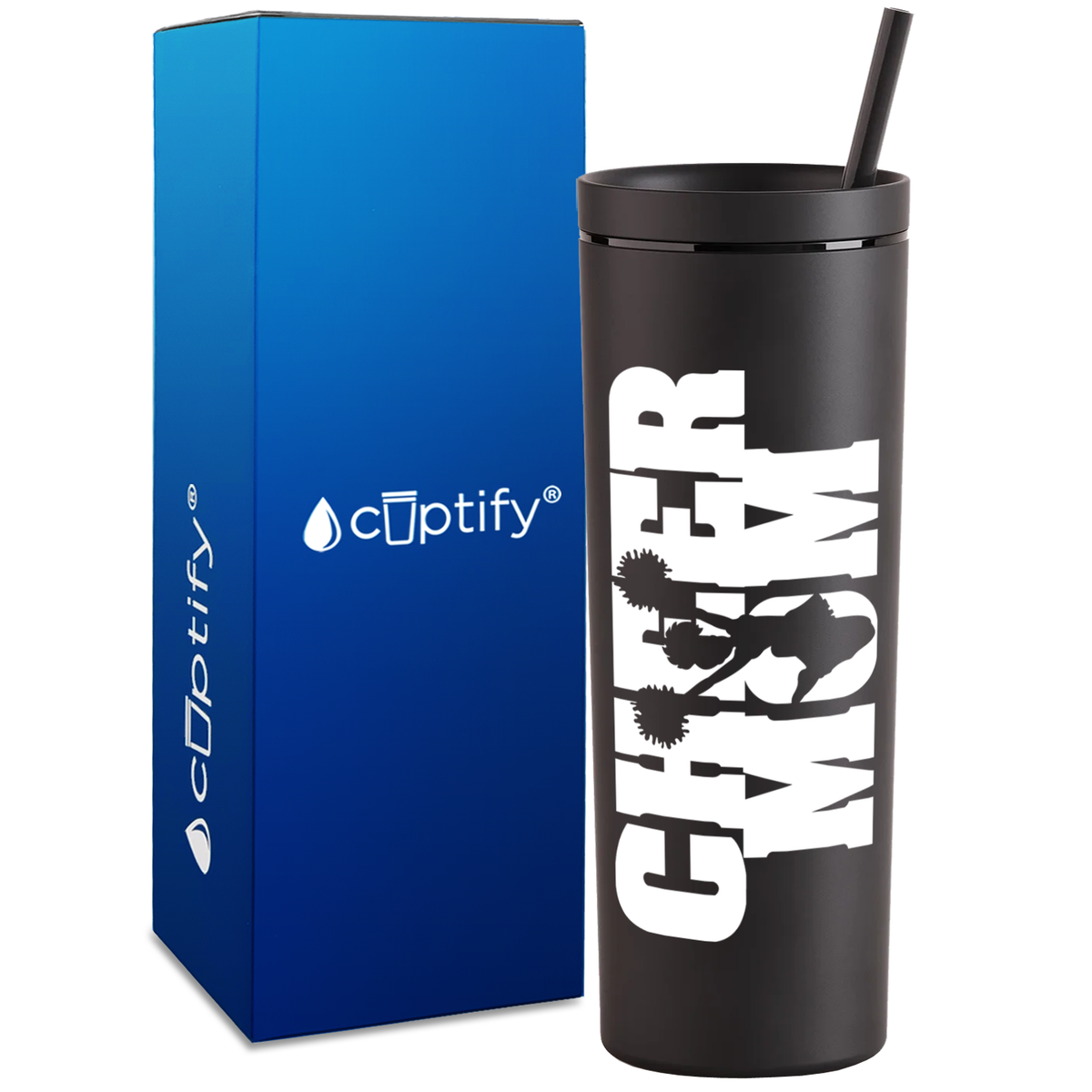 Cheer Mom with Cheerleader on 18oz Acrylic Skinny Tumbler