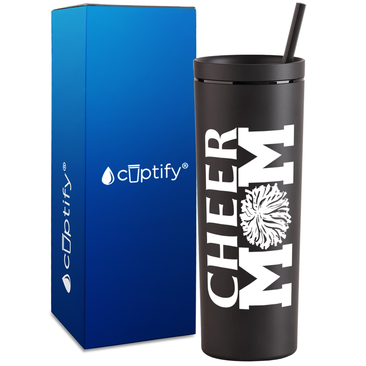 Cheer Mom Pom Pom on 18oz Acrylic Skinny Tumbler