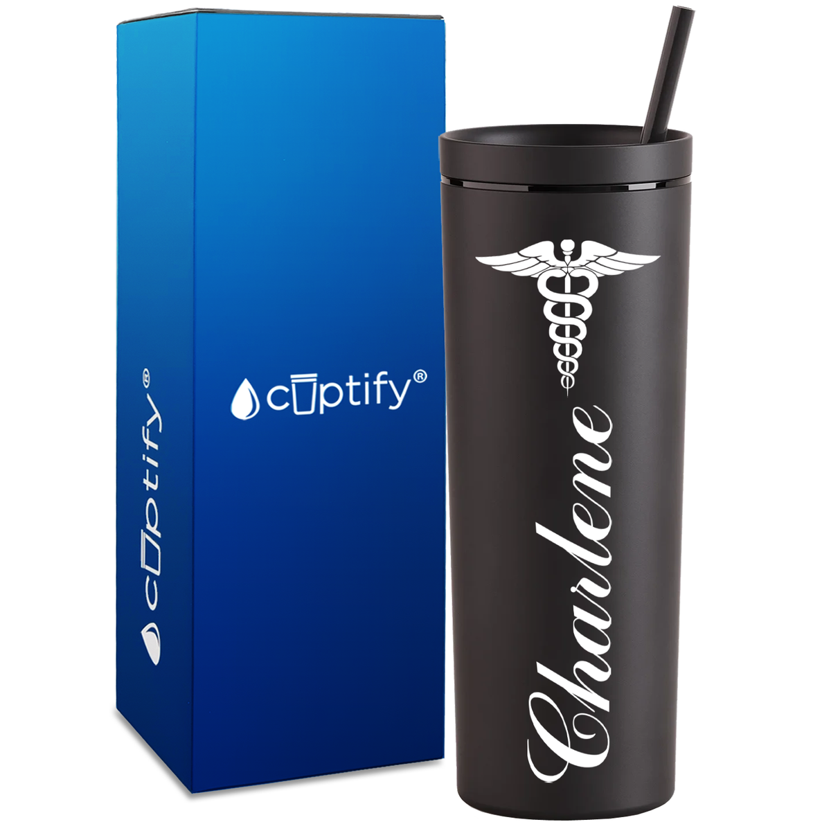 Personalized Caduceus Nurse on 18oz Acrylic Skinny Tumbler