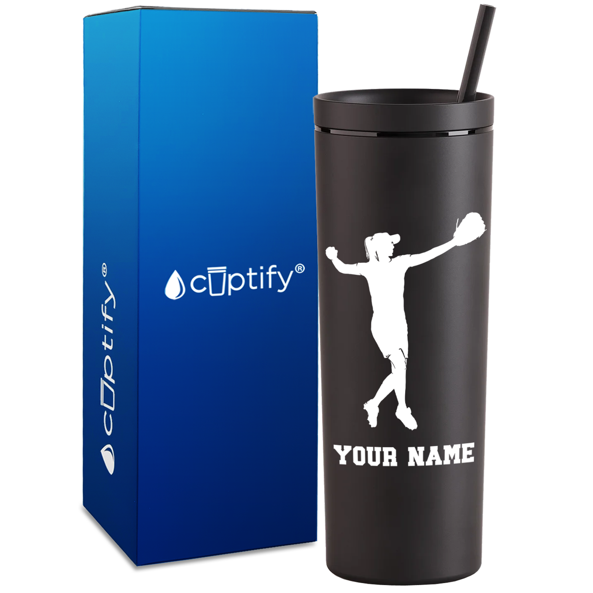 Personalized Softball Player Throw on 18oz Acrylic Skinny Tumbler