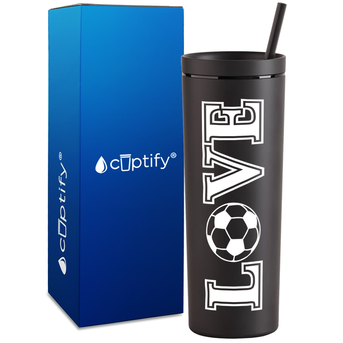 LOVE Soccer on 18oz Acrylic Skinny Tumbler