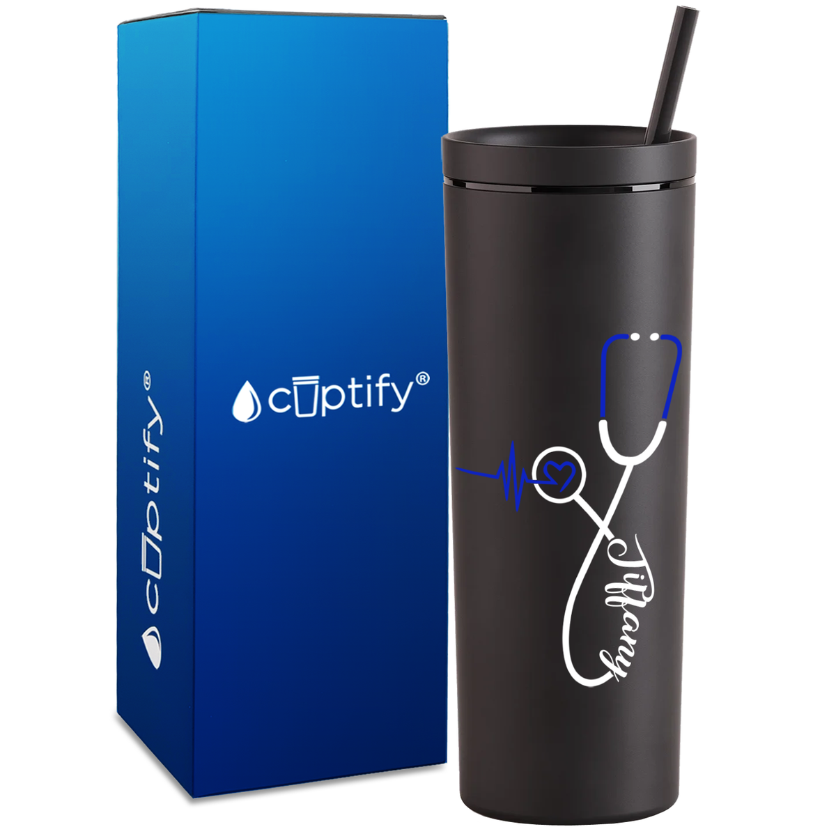 Personalized Blue Nursing Stethoscope on 18oz Acrylic Nurse Tumbler