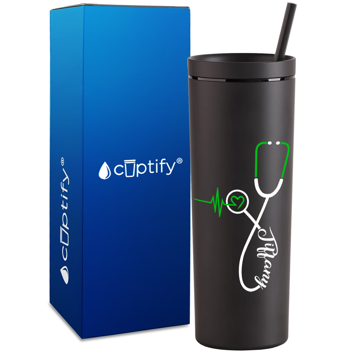 Personalized Green Nursing Stethoscope on 18oz Acrylic Nurse Tumbler