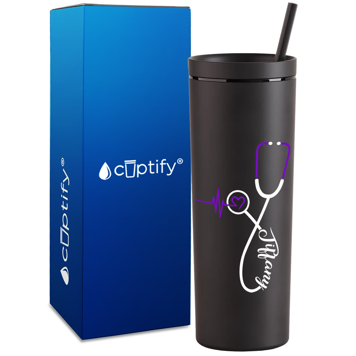 Personalized Purple Nursing Stethoscope on 18oz Acrylic Nurse Tumbler