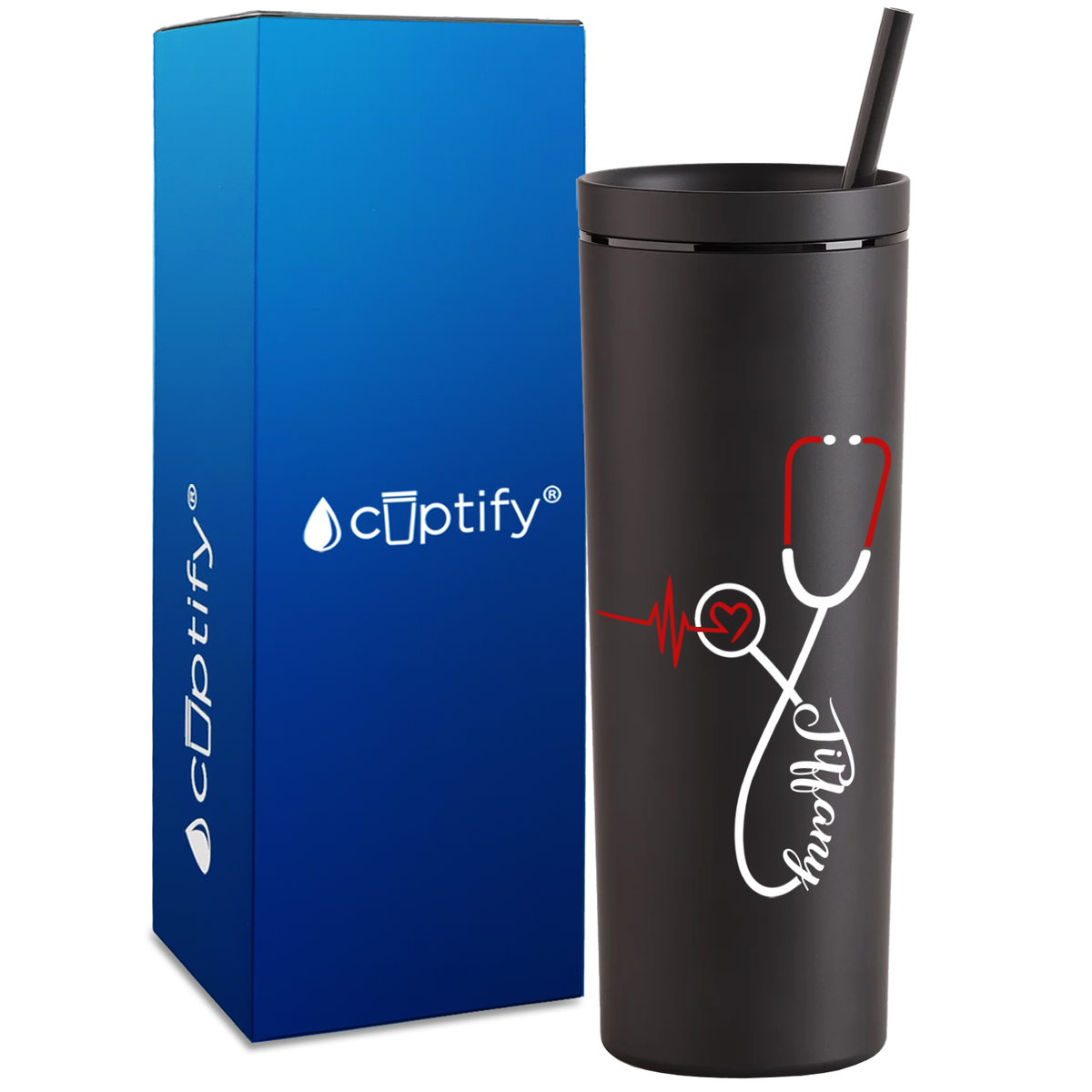 Personalized Red Nursing Stethoscope on 18oz Acrylic Nurse Tumbler