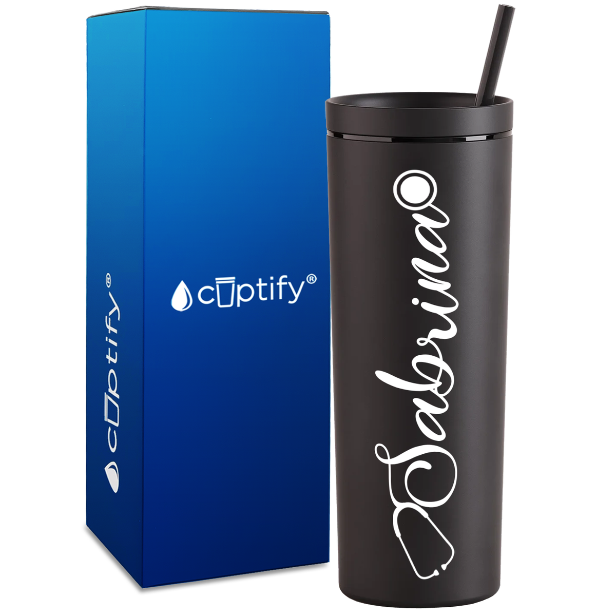 Personalized Curled Nurse Stethoscope on 18oz Acrylic Skinny Tumbler