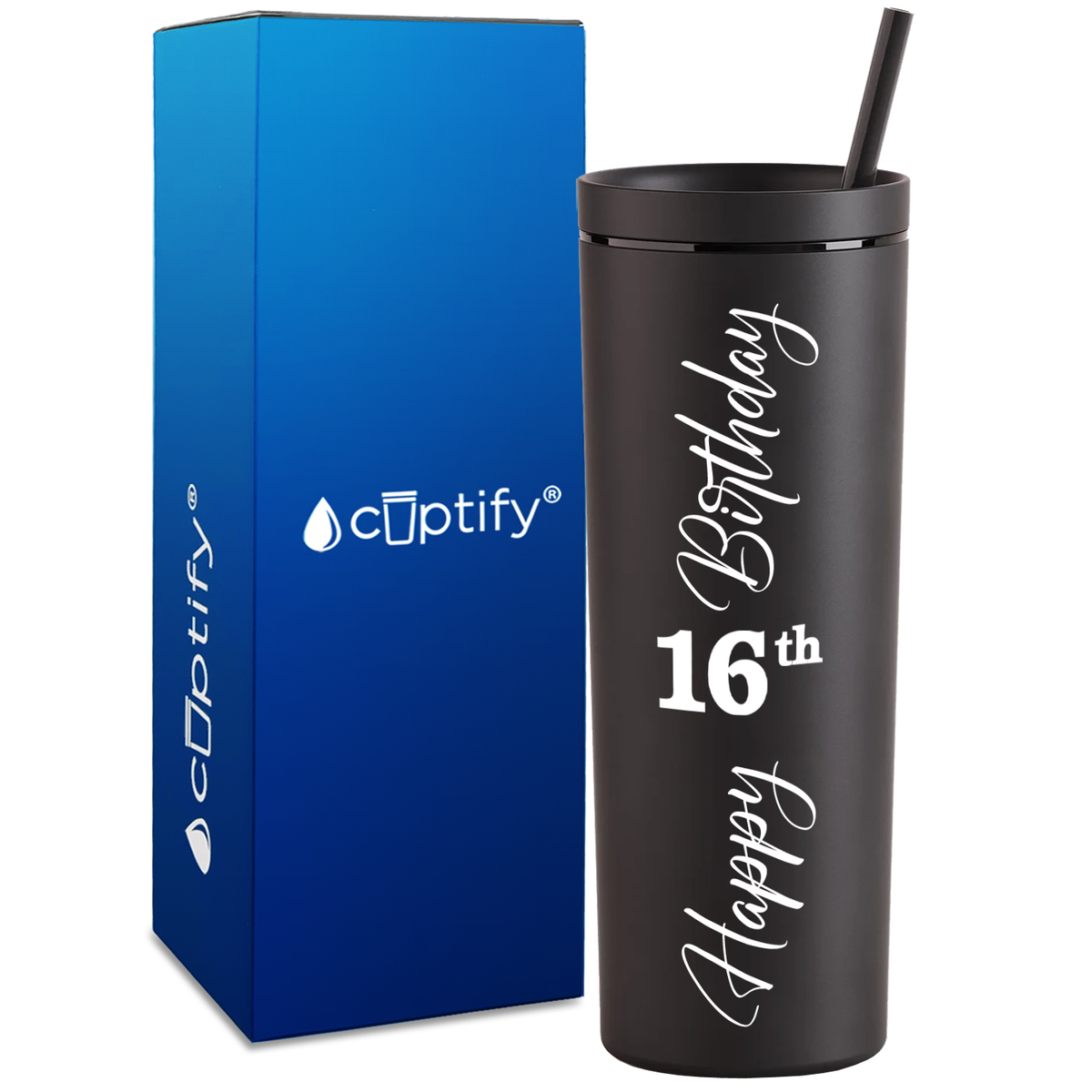 Happy 16th Birthday on 18oz Acrylic Skinny Tumbler