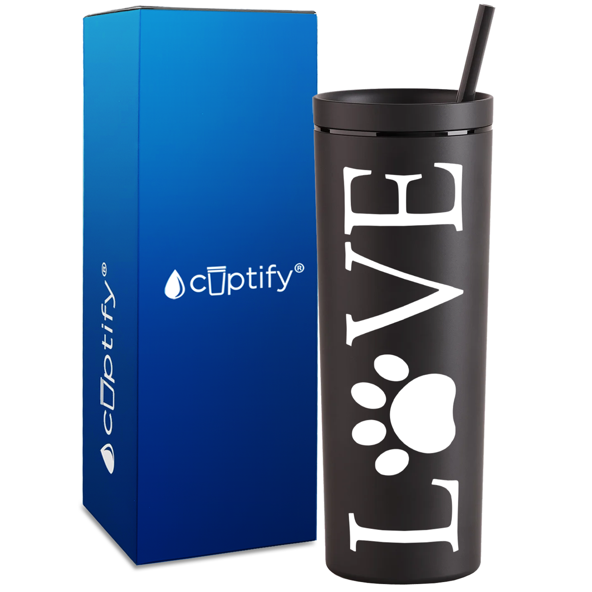 LOVE Dog Paw on 18oz Acrylic Skinny Tumbler