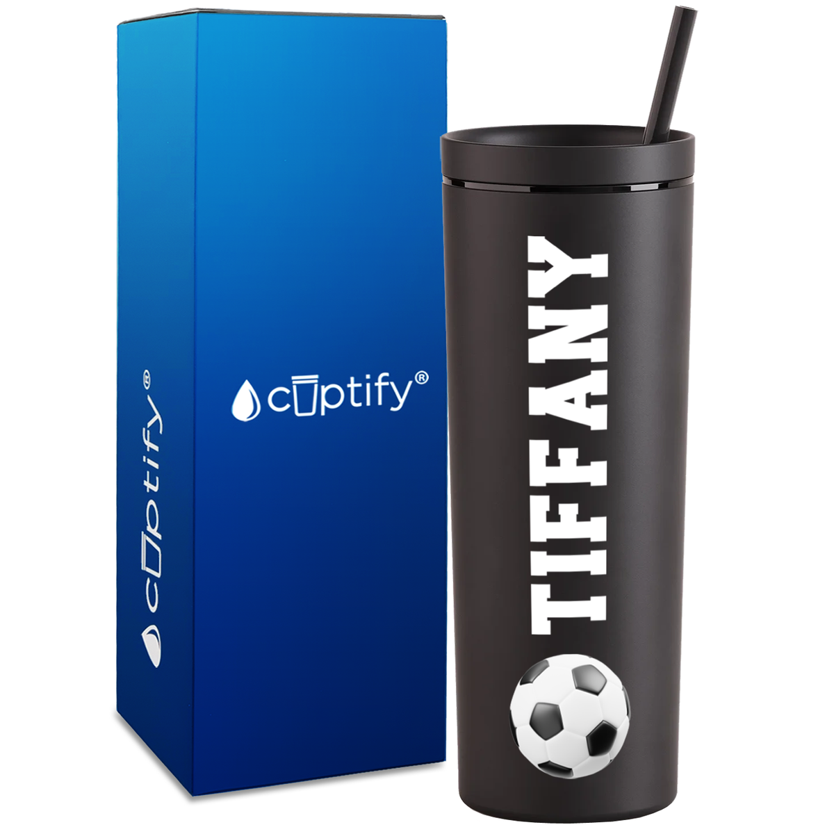 Personalized Soccer Ball on 18oz Acrylic Skinny Tumbler