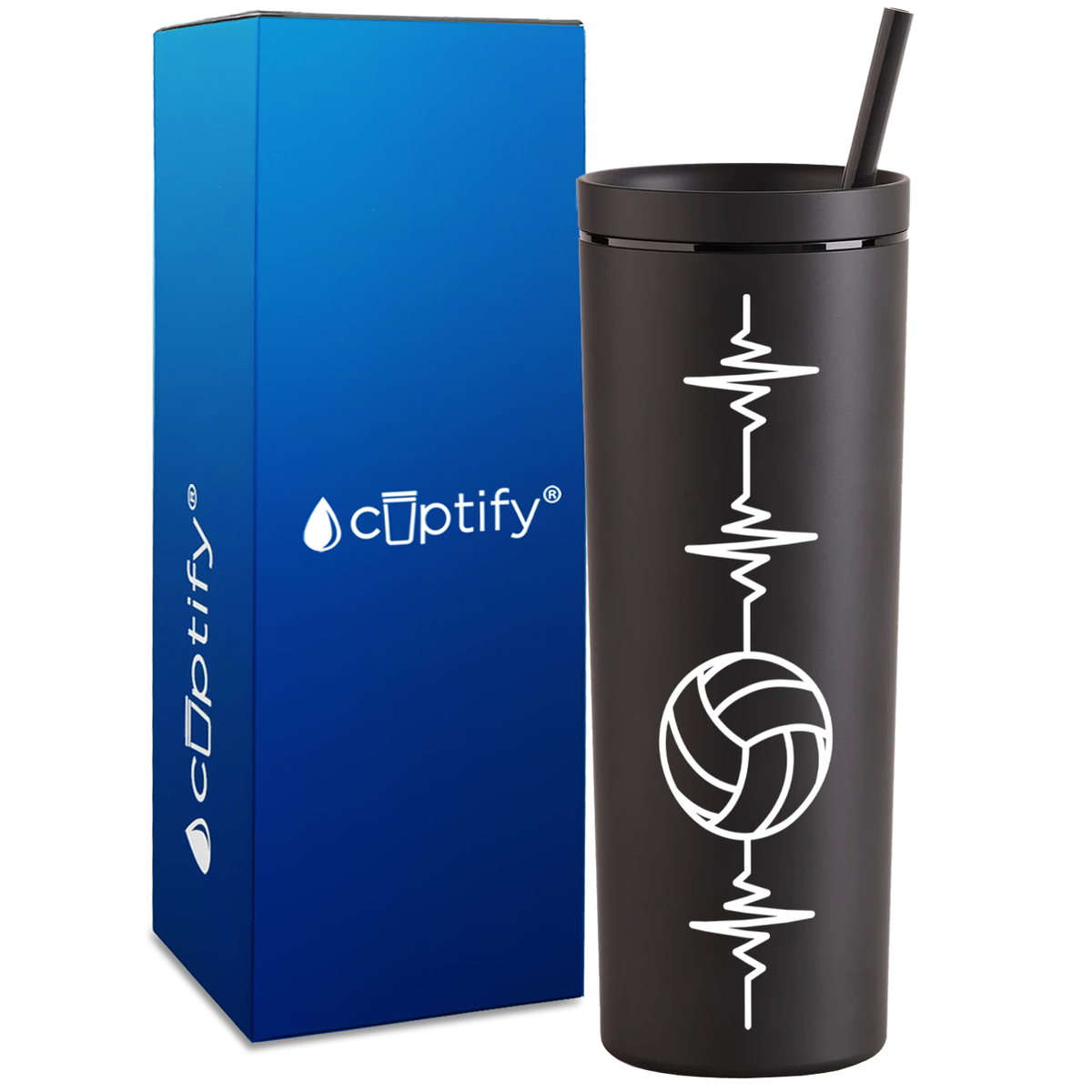 Heart Beat Pulse Volleyball on 18oz Acrylic Skinny Tumbler