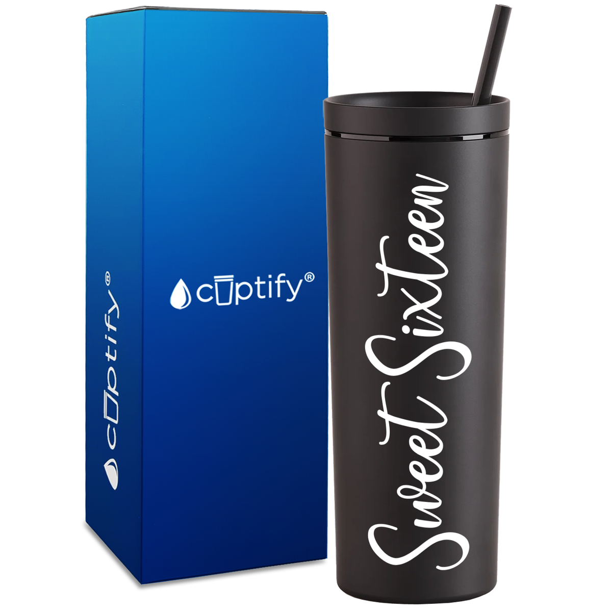 Fancy Sweet Sixteen on 18oz Acrylic Skinny Tumbler