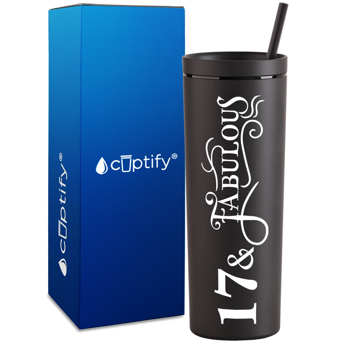 Fancy 17 and Fabulous on 18oz Acrylic Skinny Tumbler