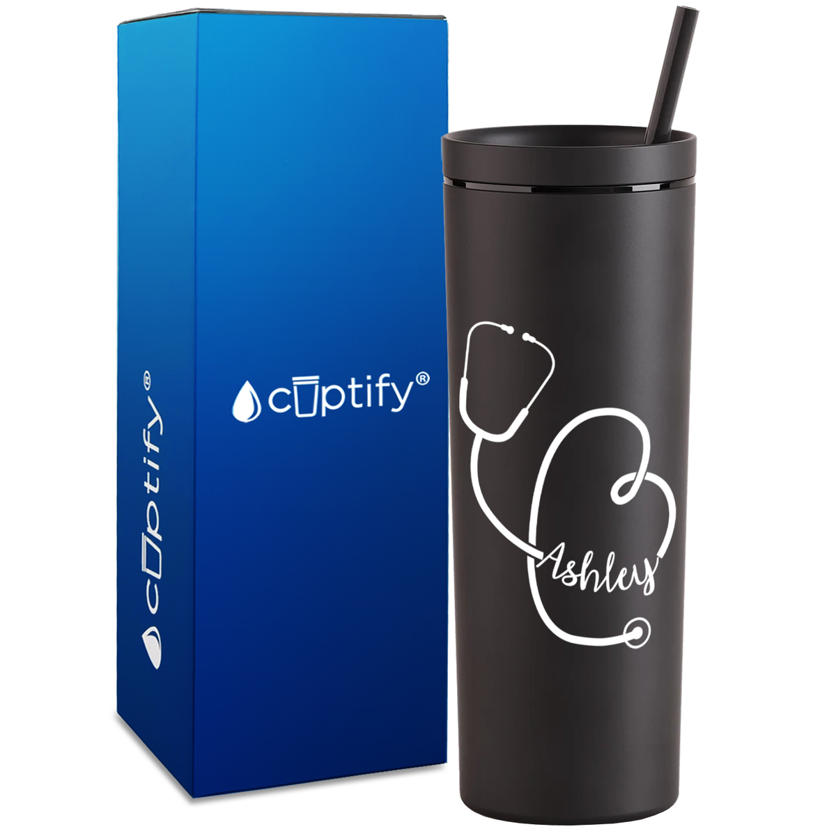 Personalized Stethoscope Curly on 18oz Acrylic Skinny Tumbler