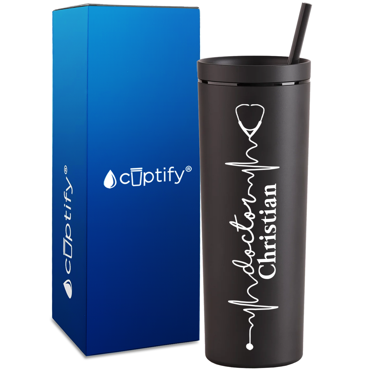 Personalized Doctor Heartbeat on 18oz Acrylic Skinny Tumbler