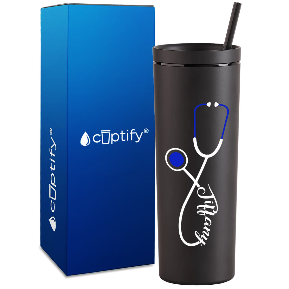 Personalized Blue Stethoscope on 18oz Acrylic Medical Tumbler