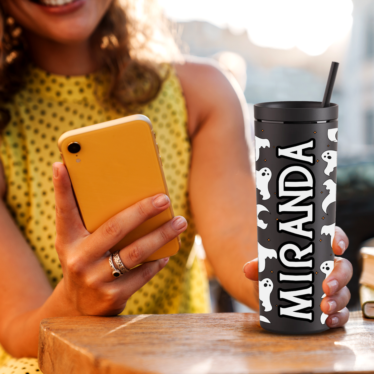 Personalized Flying Ghosts on 18oz Acrylic Skinny Tumbler