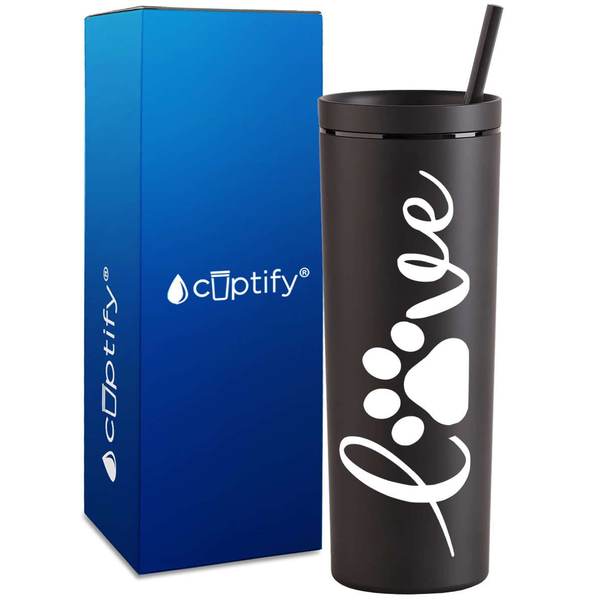 Love Dog Paws Curly on 18oz Acrylic Skinny Tumbler