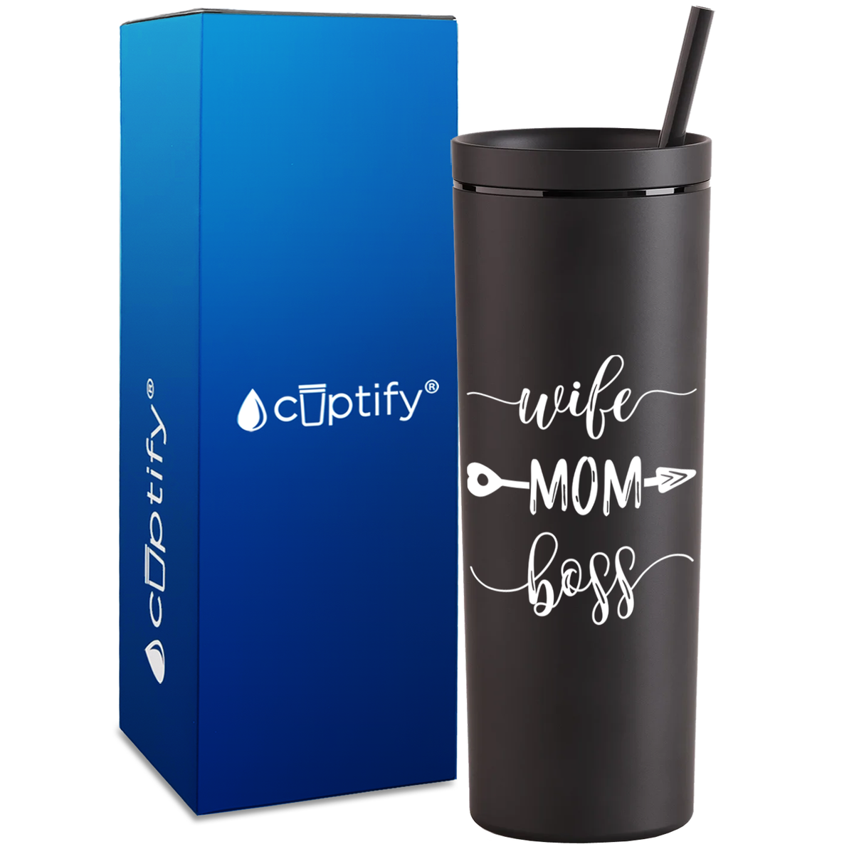 Wife Mom Boss on 18oz Acrylic Skinny Tumbler