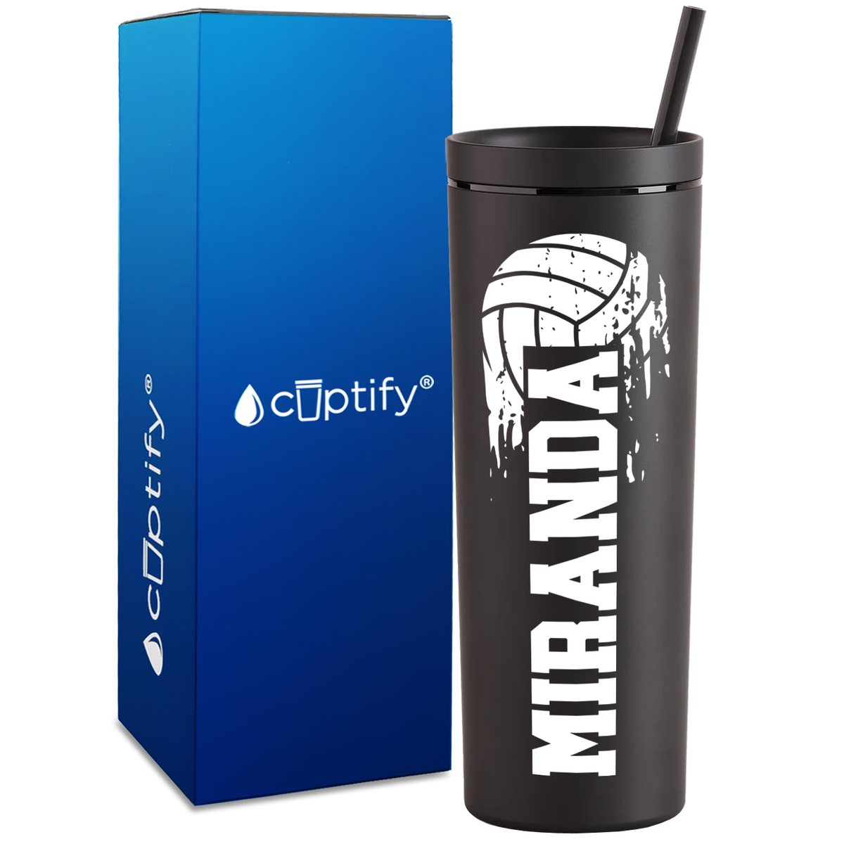 Personalized Flying Volleyball on 18oz Acrylic Skinny Tumbler