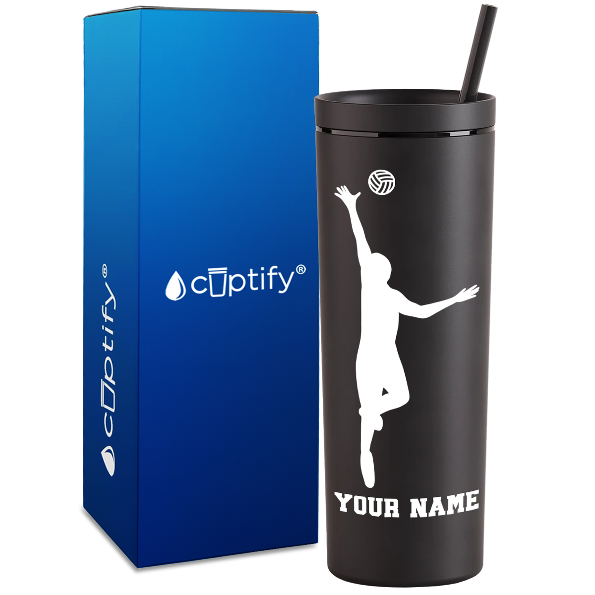 Personalized Volleyball Silhouette Spike on 18oz Acrylic Skinny Tumbler