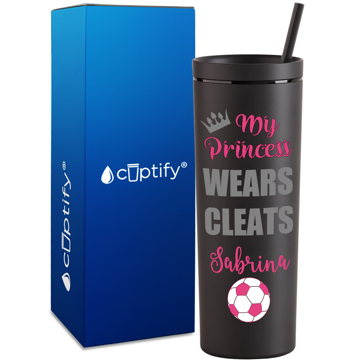 Personalized My Princess Wears Cleats on 18oz Acrylic Skinny Tumbler