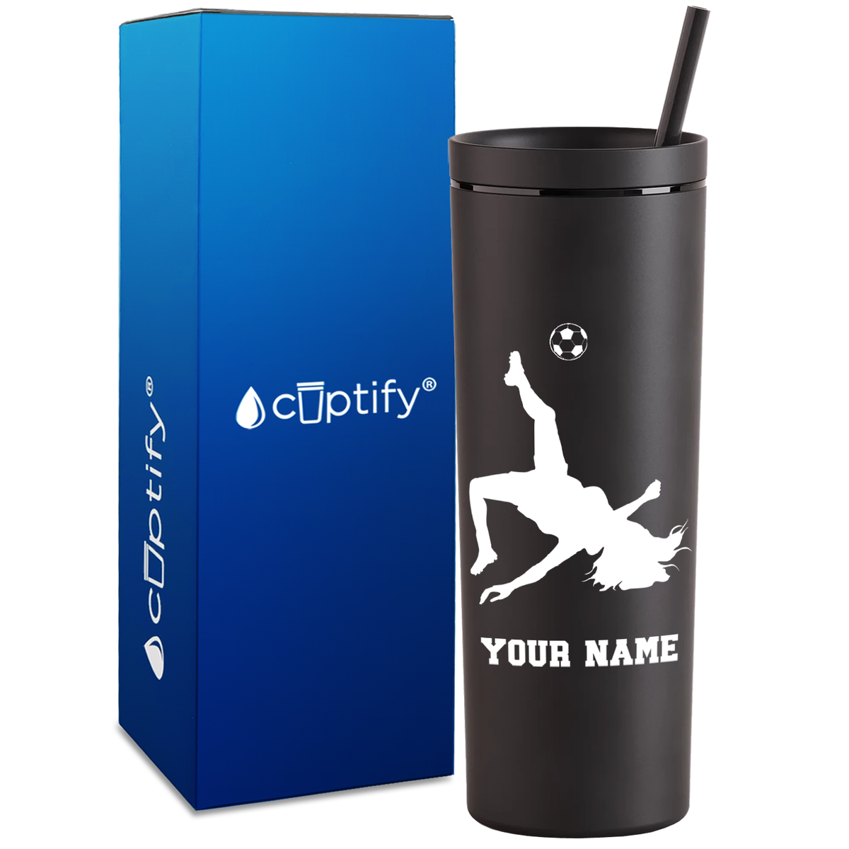 Personalized Soccer Player Female on 18oz Acrylic Skinny Tumbler