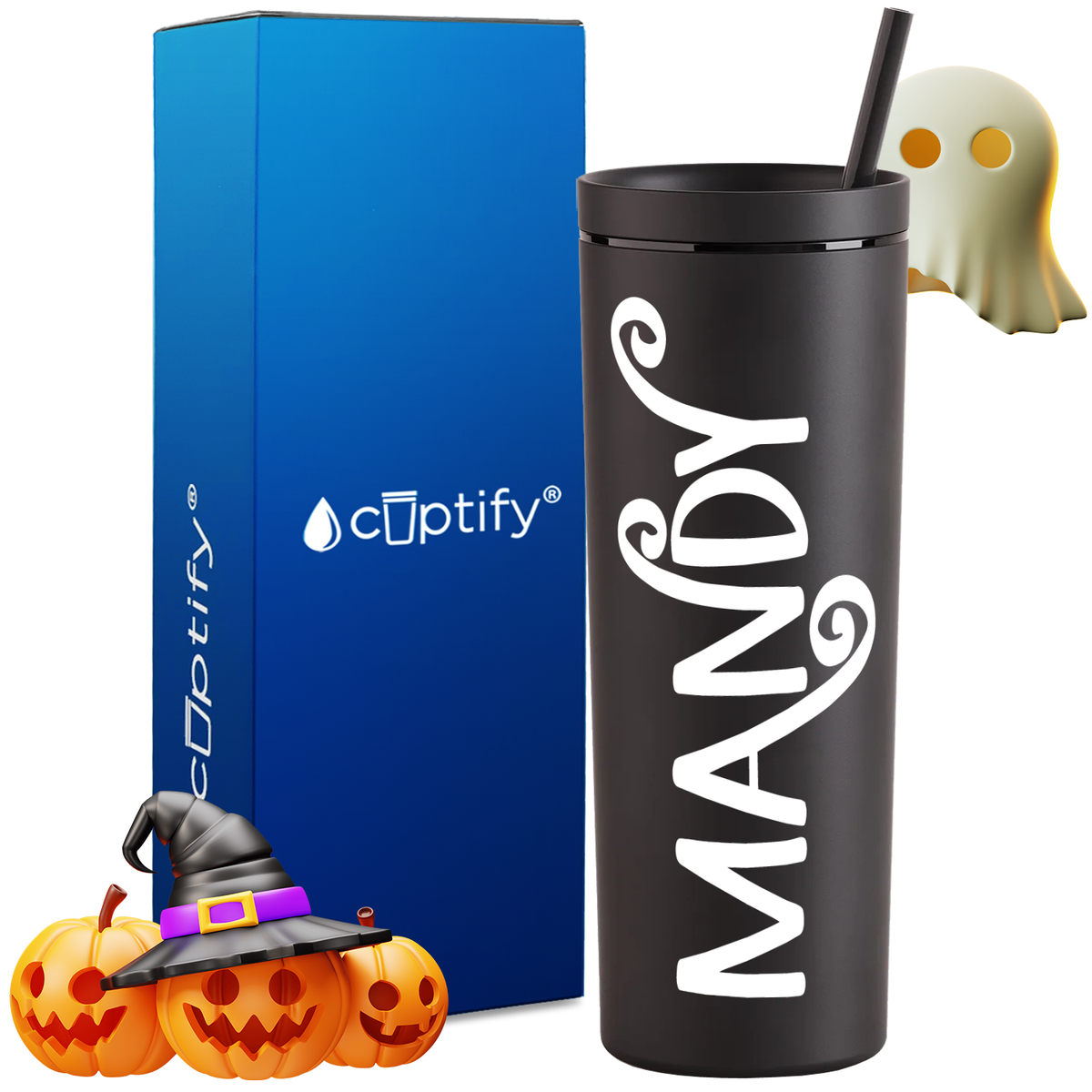 Personalized Curly Spooky Style on 18oz Acrylic Halloween Tumbler