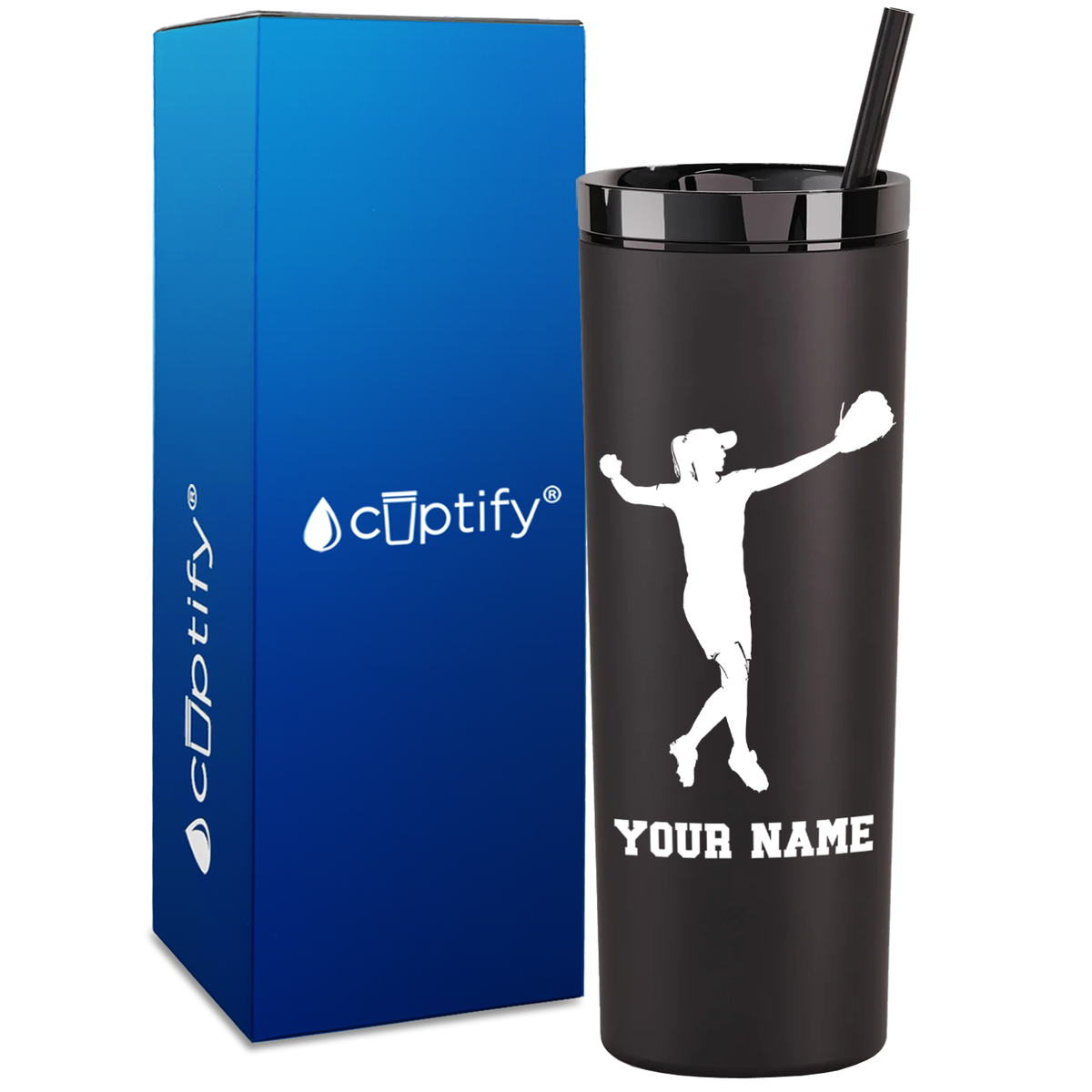 Personalized Softball Player Throw on 18oz Acrylic Skinny Tumbler