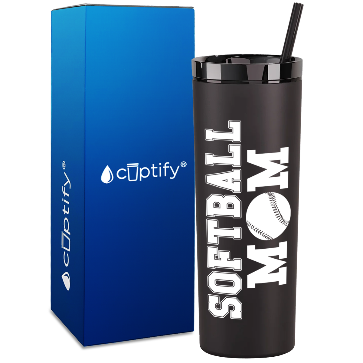 Softball Mom on 18oz Acrylic Skinny Tumbler