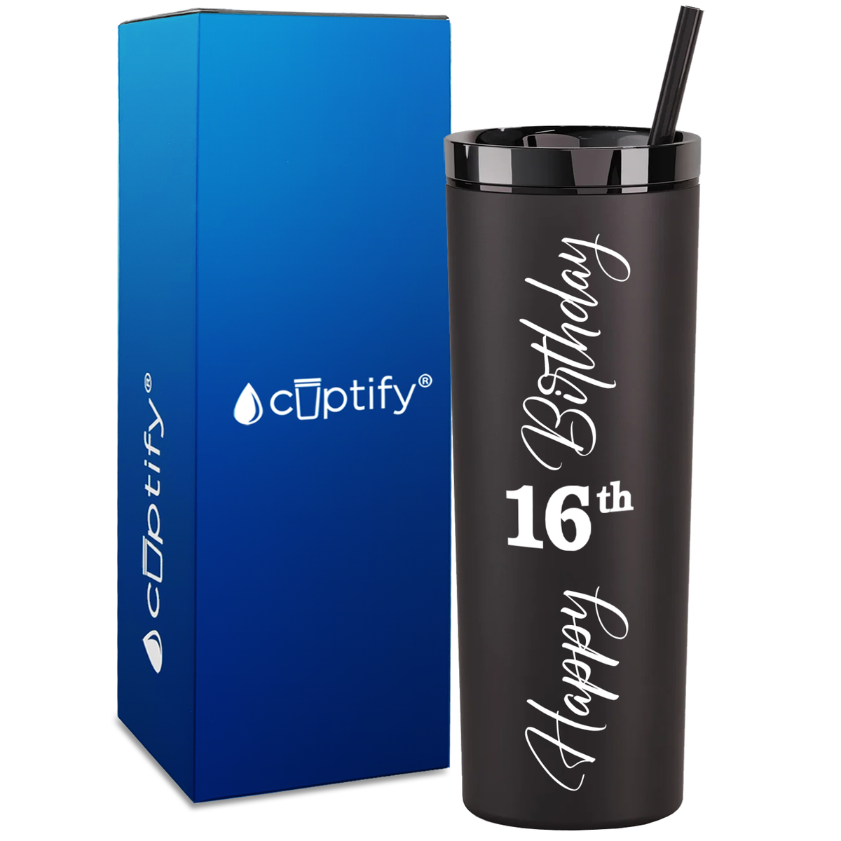 Happy 16th Birthday on 18oz Acrylic Skinny Tumbler