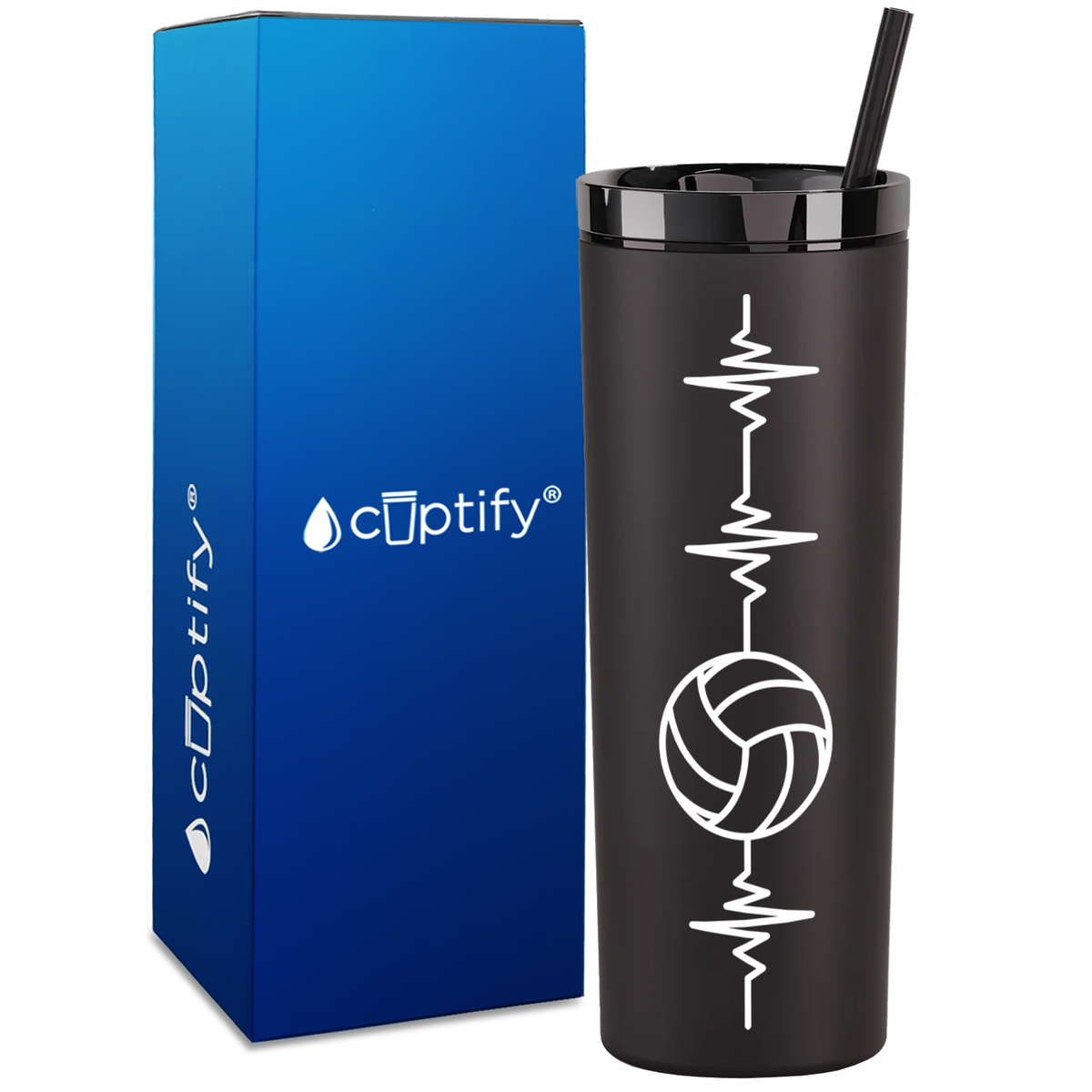 Heart Beat Pulse Volleyball on 18oz Acrylic Skinny Tumbler