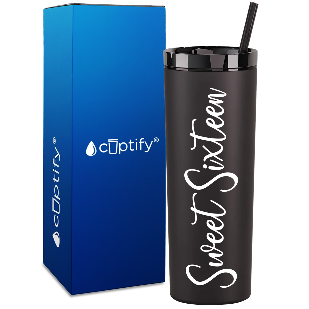 Fancy Sweet Sixteen on 18oz Acrylic Skinny Tumbler