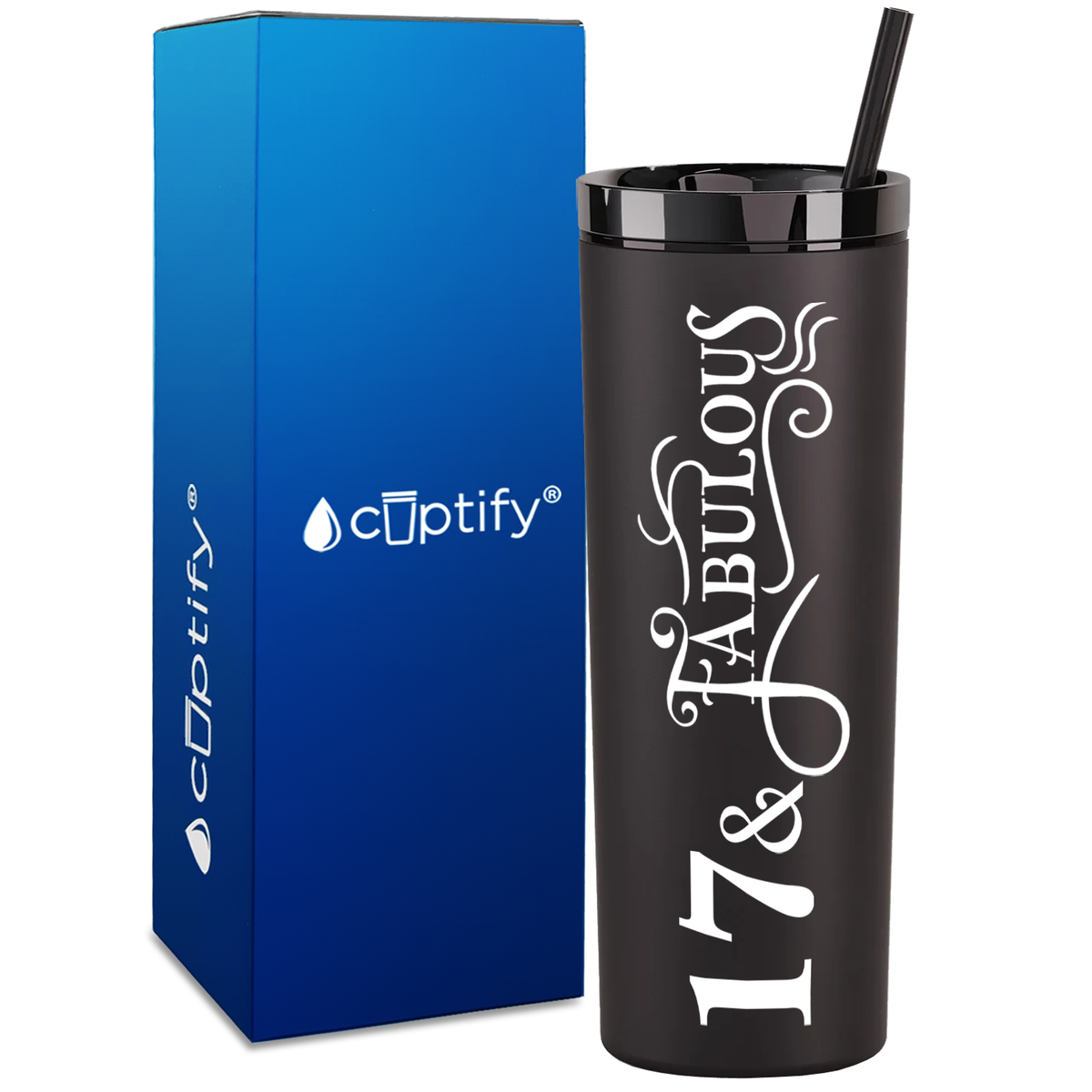 Fancy 17 and Fabulous on 18oz Acrylic Skinny Tumbler