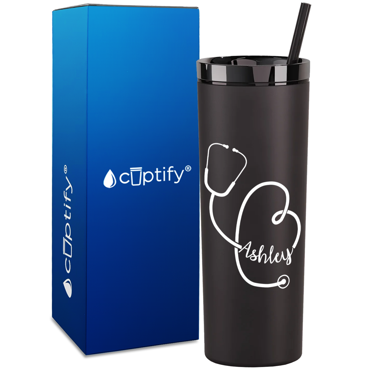 Personalized Stethoscope Curly on 18oz Acrylic Skinny Tumbler