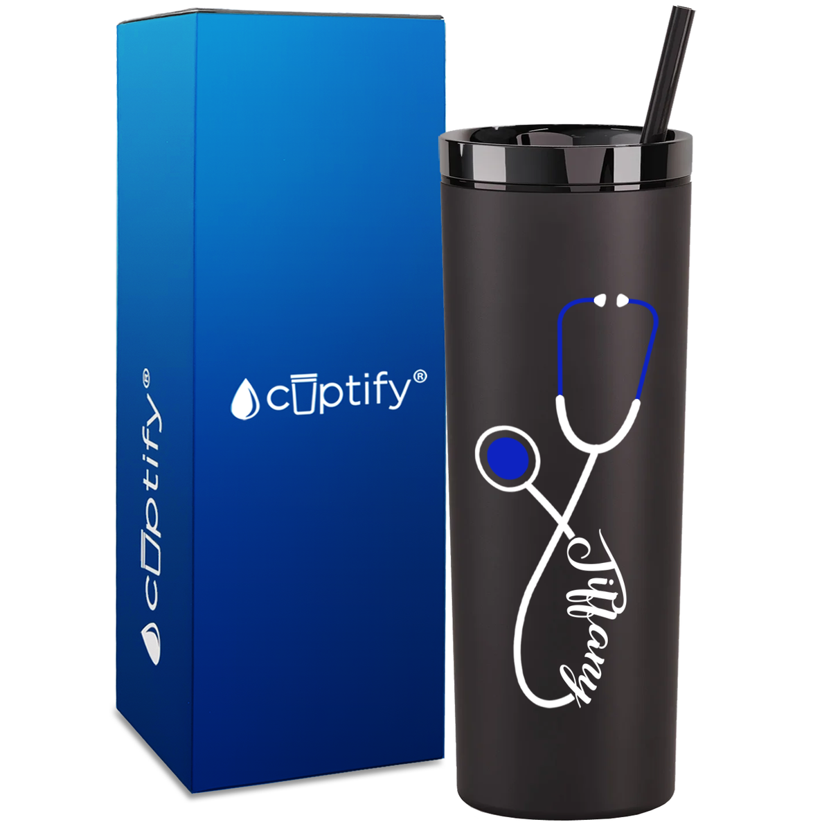 Personalized Blue Stethoscope on 18oz Acrylic Medical Tumbler