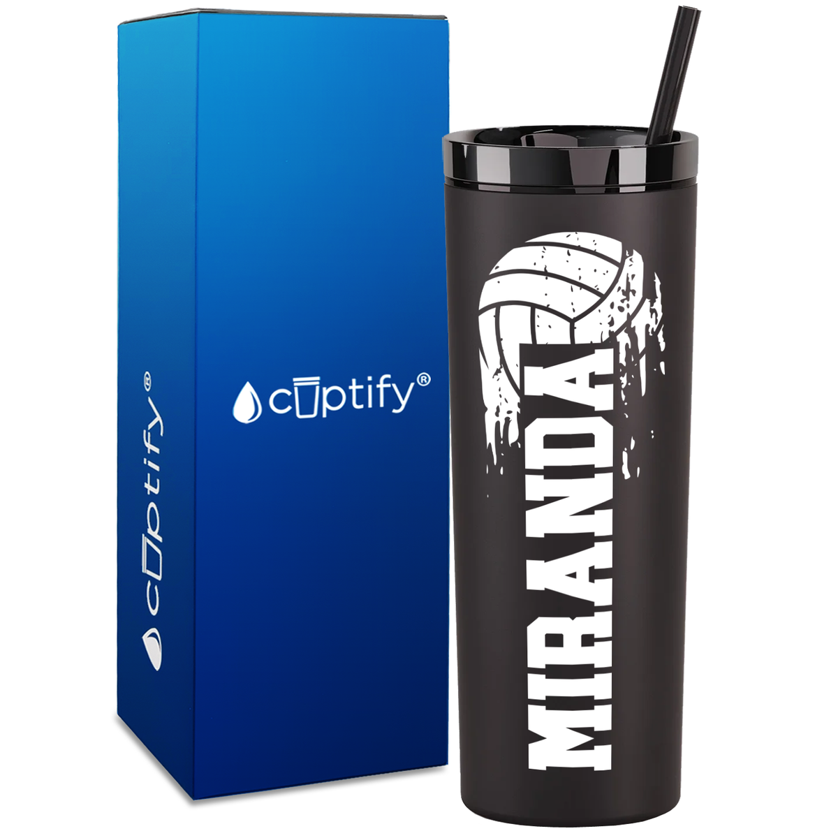 Personalized Flying Volleyball on 18oz Acrylic Skinny Tumbler