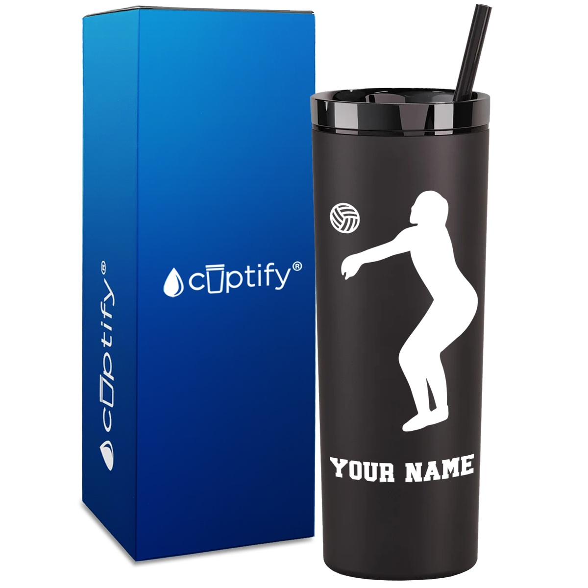 Personalized Volleyball Silhouette on 18oz Acrylic Skinny Tumbler