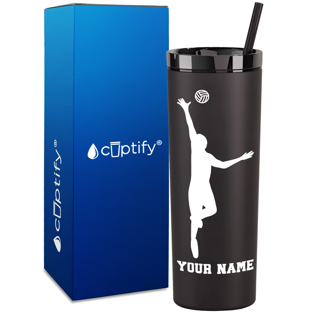 Personalized Volleyball Silhouette Spike on 18oz Acrylic Skinny Tumbler
