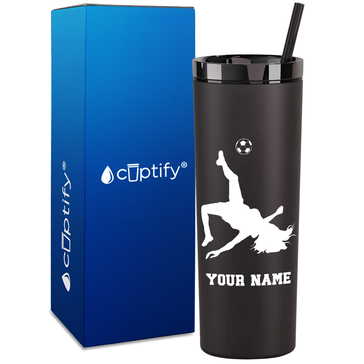Personalized Soccer Player Female on 18oz Acrylic Skinny Tumbler