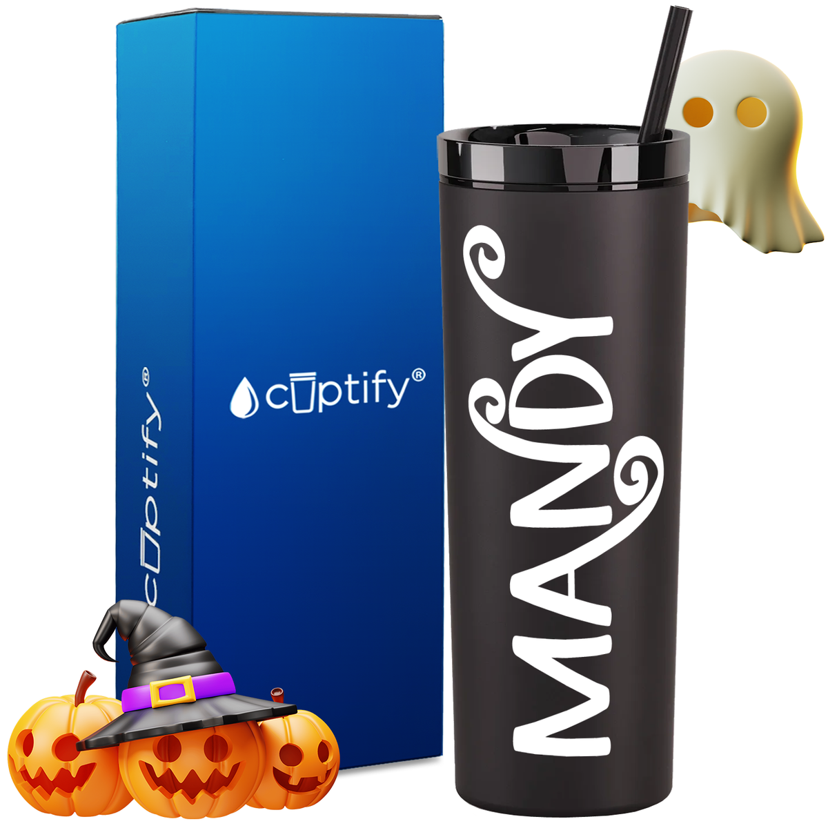 Personalized Curly Spooky Style on 18oz Acrylic Halloween Tumbler