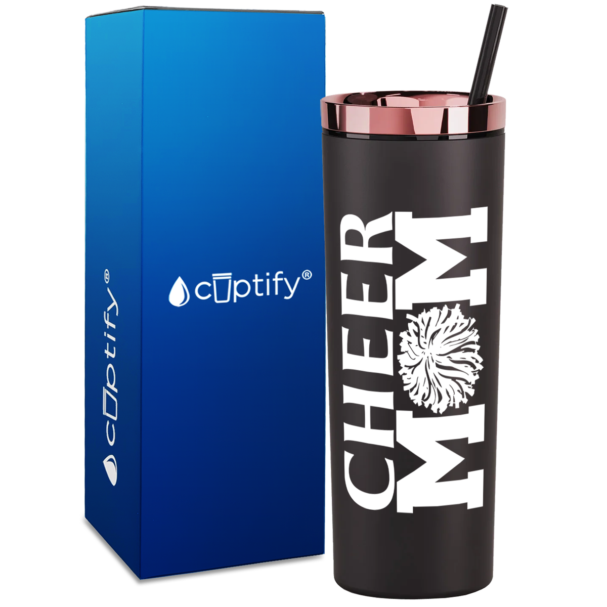 Cheer Mom Pom Pom on 18oz Acrylic Skinny Tumbler